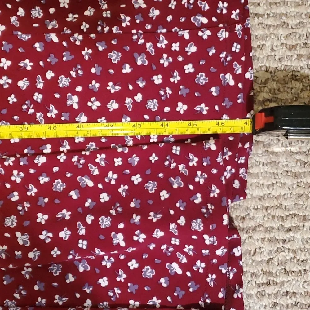 All In Favor Burgundy Floral Puff Sleeve Midi Dress Size M Medium - Picture 8 of 11